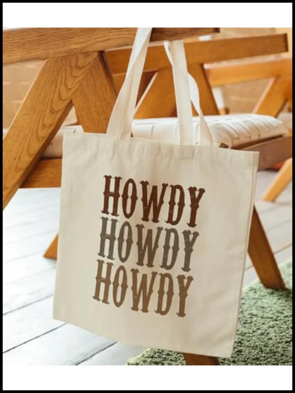 Canvas Tote Bag with Western Print - Reusable Shopping Bag